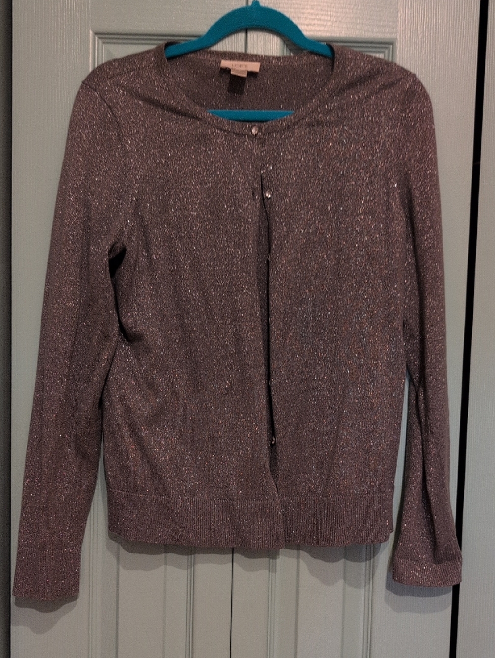 LOFT Metallic Silver Button-Front Cardigan